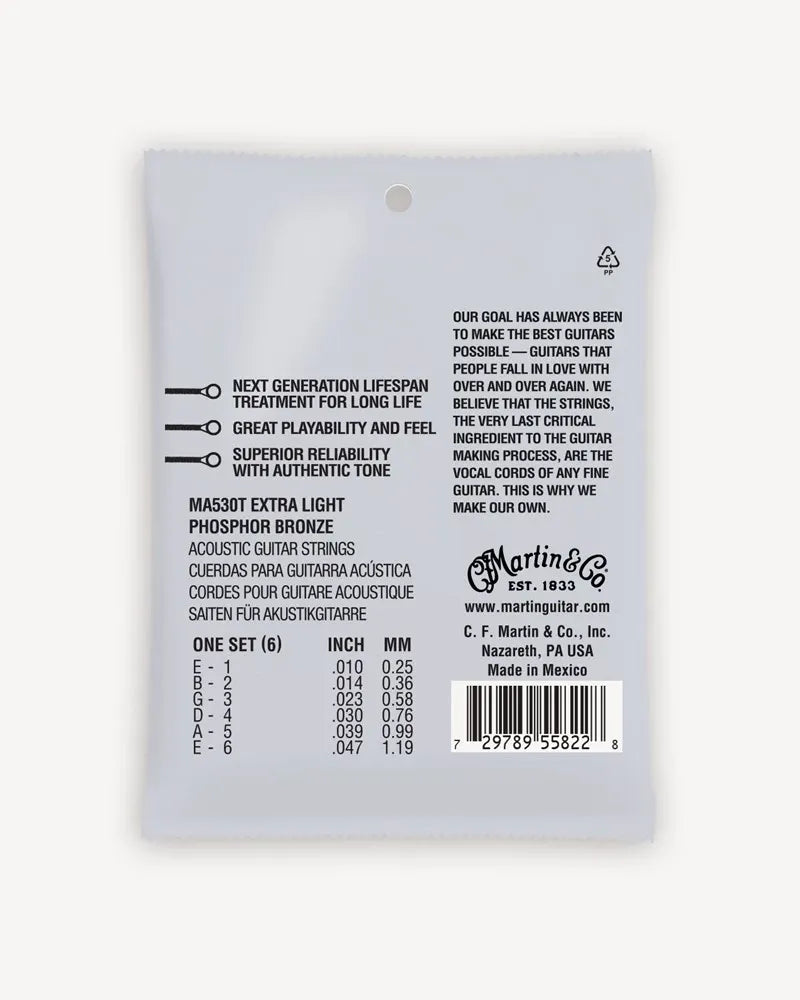 MARTIN 10 Coated, MA530T Authentic Acoustic Lifespan® 2.0 Extra Light (.010 – .047)