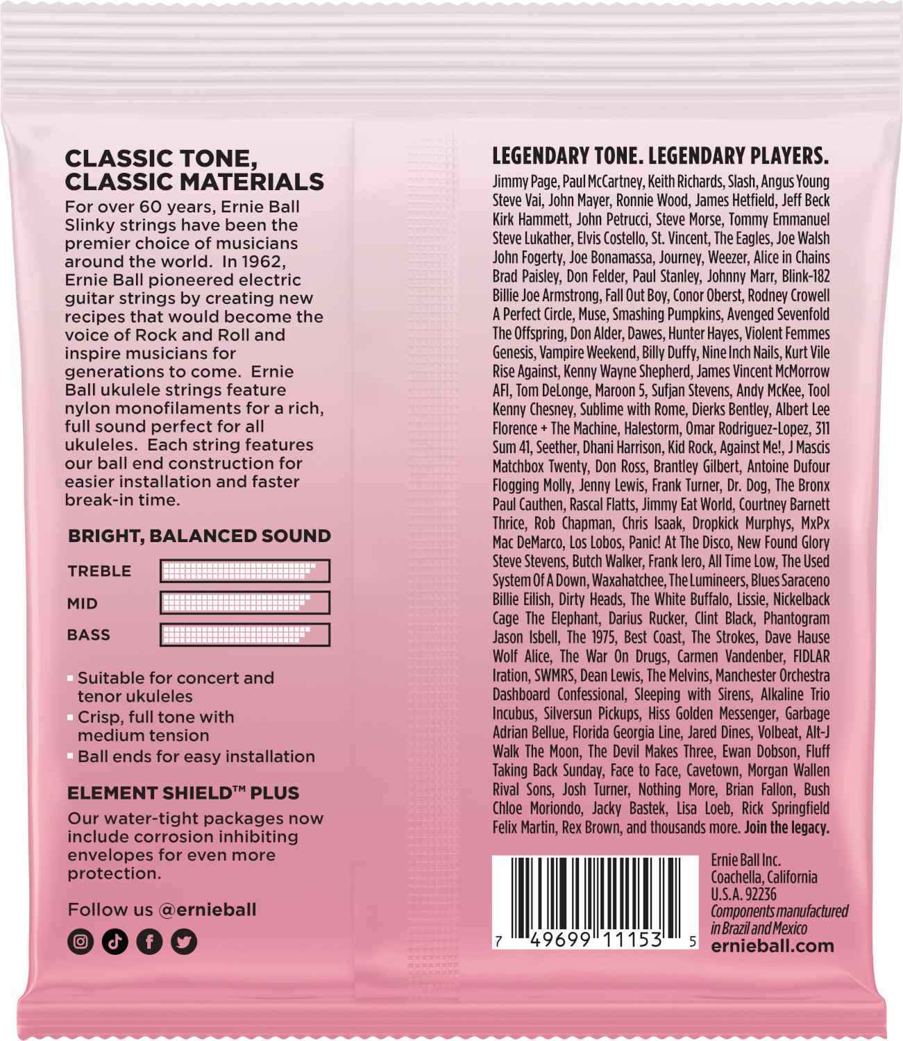 Ernie Ball 2330 Ukulele Strings Low G - Clear