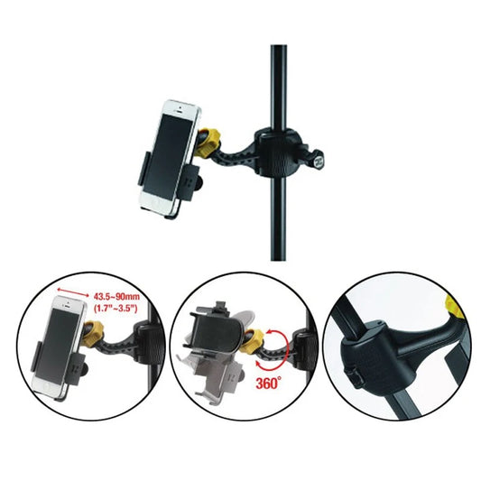 Hercules DG200B Smartphone holder op til 3,5" bred, med klemfæste for stativ