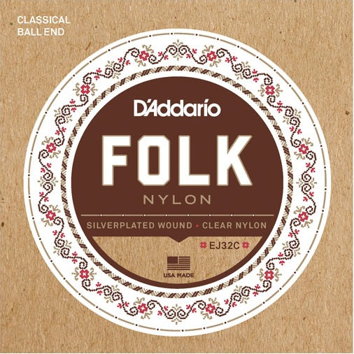 D'Addario EJ32C Folk Nylon, Ball End klassisk guitar