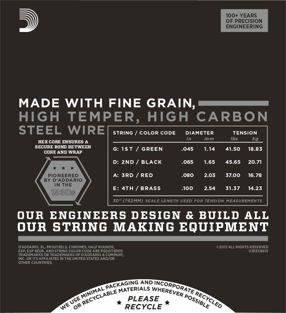 D'Addario Fretted ECB81S Light 045 - 100 (Short Scale)