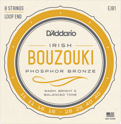 D'Addario Fretted EJ81 Strängset Irsk Bouzouki Fosfor Bronze 011-040