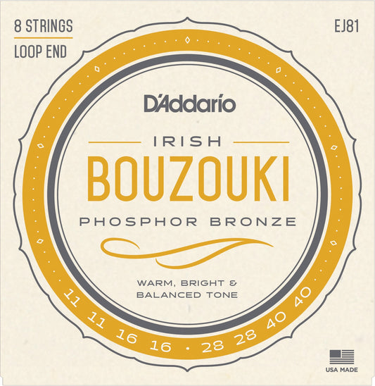 D'Addario Fretted EJ81 Strängset Irsk Bouzouki Fosfor Bronze 011-040