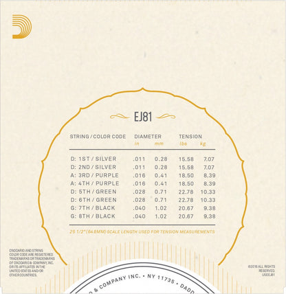 D'Addario Fretted EJ81 Strängset Irsk Bouzouki Fosfor Bronze 011-040