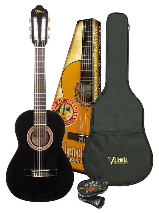 Valencia VC104 BK classical full-scale guitar with bag and clip-tuner