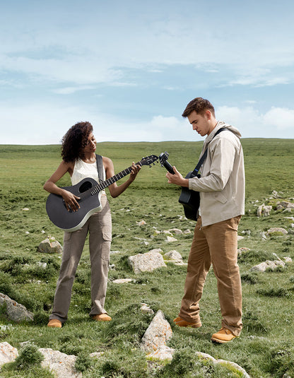 Donner RISING-G1 Rejse Størrelse Western Guitar inkl. taske & tilbehør (Kulfiber-top & Sapele-krop)