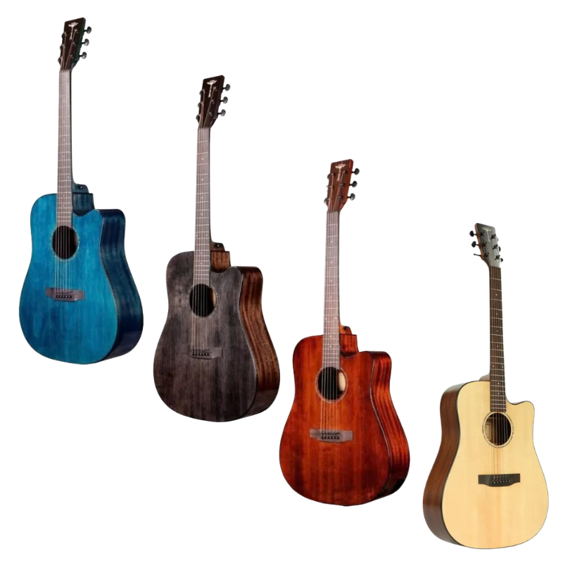 Tyma D-3CE RS Western Guitar inkl. taske & rem (vælg farve)