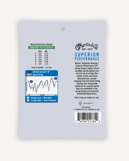MARTIN 10, MA530 Authentic Acoustic SP® Extra Light (.010 – .047) 92/8 Phosphor Bronze