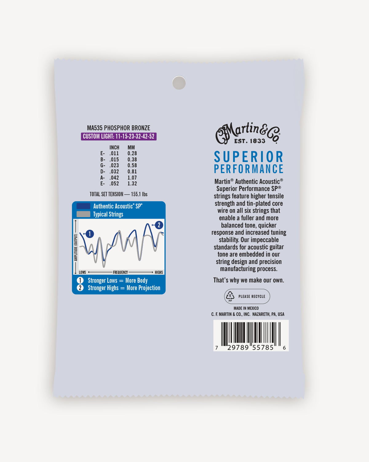 MARTIN 11, MA535 Authentic Acoustic SP® Custom Light (.011 – .052) 92/8 Phosphor Bronze