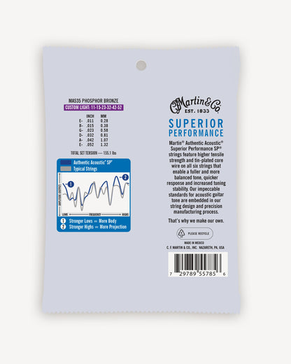 MARTIN 11, MA535 Authentic Acoustic SP® Custom Light (.011 – .052) 92/8 Phosphor Bronze
