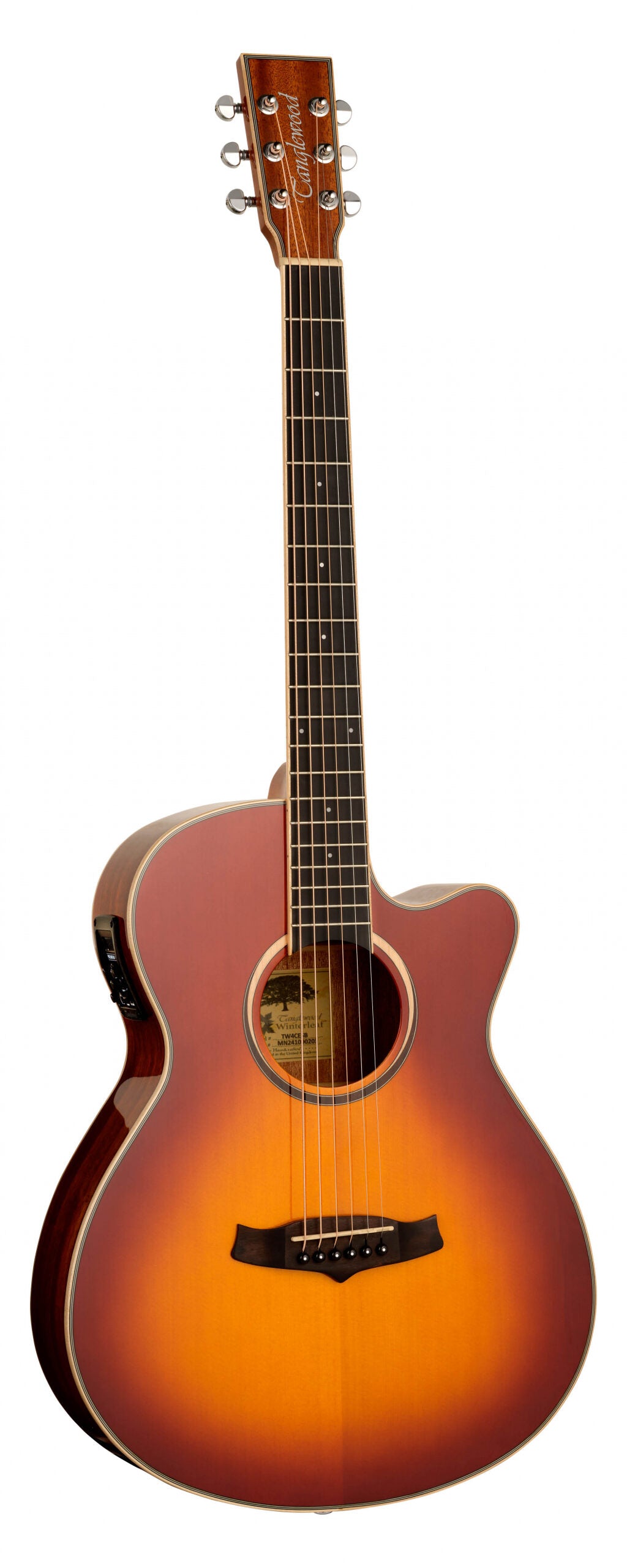 Tanglewood TW4CESB Super Folk akustisk guitar med Tanglewood Premium Plus EQ System, Solid Mahogany Top, Mahogany Back and Sides - Sunburst Gloss