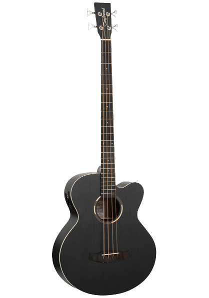 Tanglewood TWBBAB Super Jumbo Akustisk basguitar Cutaway medTanglewood Premium Plus EQ System Size, All Mahogany, Smokestack Black Satin