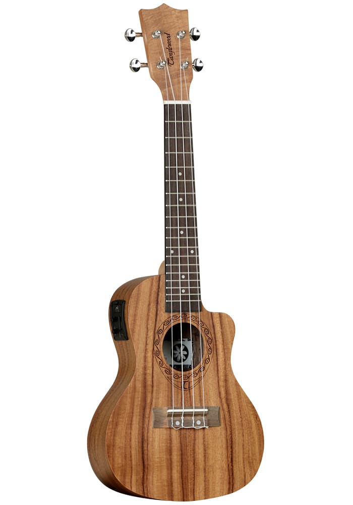 Tanglewood TWT16E Concert Cutaway, with Tanglewood TQ3 PLUS EQ System, All Figured Koa, Genuine Timber Inlaid Rosette, Aquila Strings in Padded Gig Bag