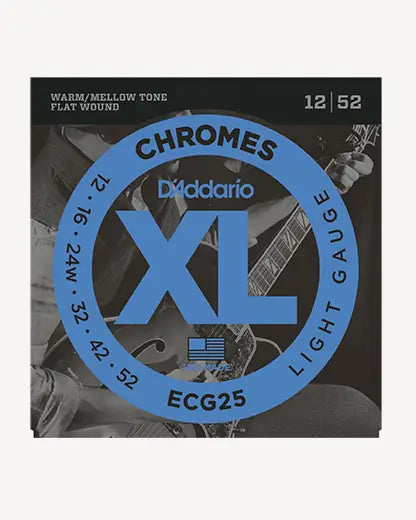 Daddario ECG25 Chromes Flat Wound Electric Guitar Strings, Light, 12-52