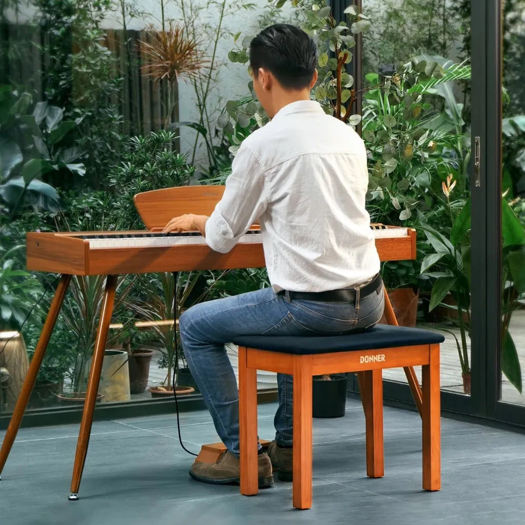 Donner Bench klaverbænk træ, med opbevaring (brun natur eller sort)