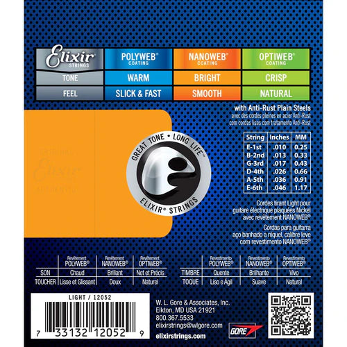 Elixir Nanoweb light elguitar strenge 10-46
