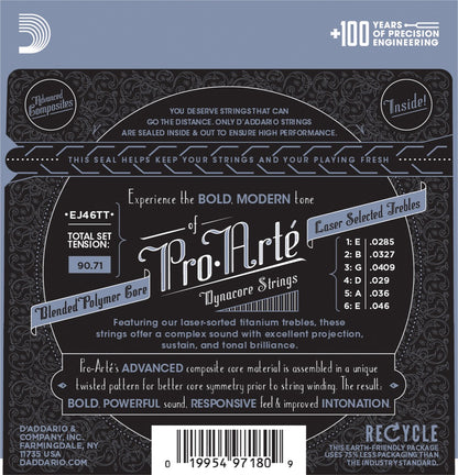 Daddario Fretted klassisk guitar strenge EJ46TT Hard Titanium