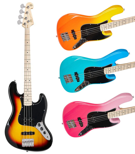 SX SBM1 Modern series, sunburst, burning fire, blue glow or pink twilight, electric bass incl. gigbag