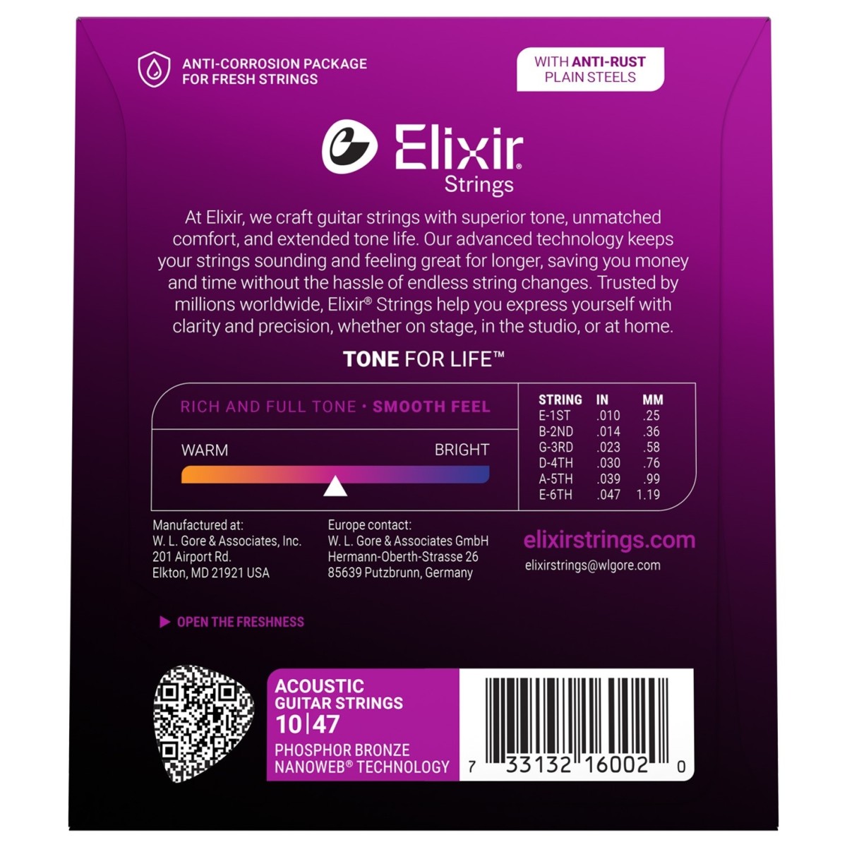 Elixir 16002 NANOWEB Phosphor Bronze Strings, 10-47
