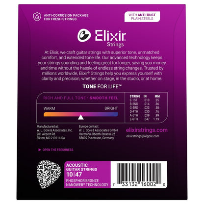 Elixir 16002 NANOWEB Phosphor Bronze Strings, 10-47