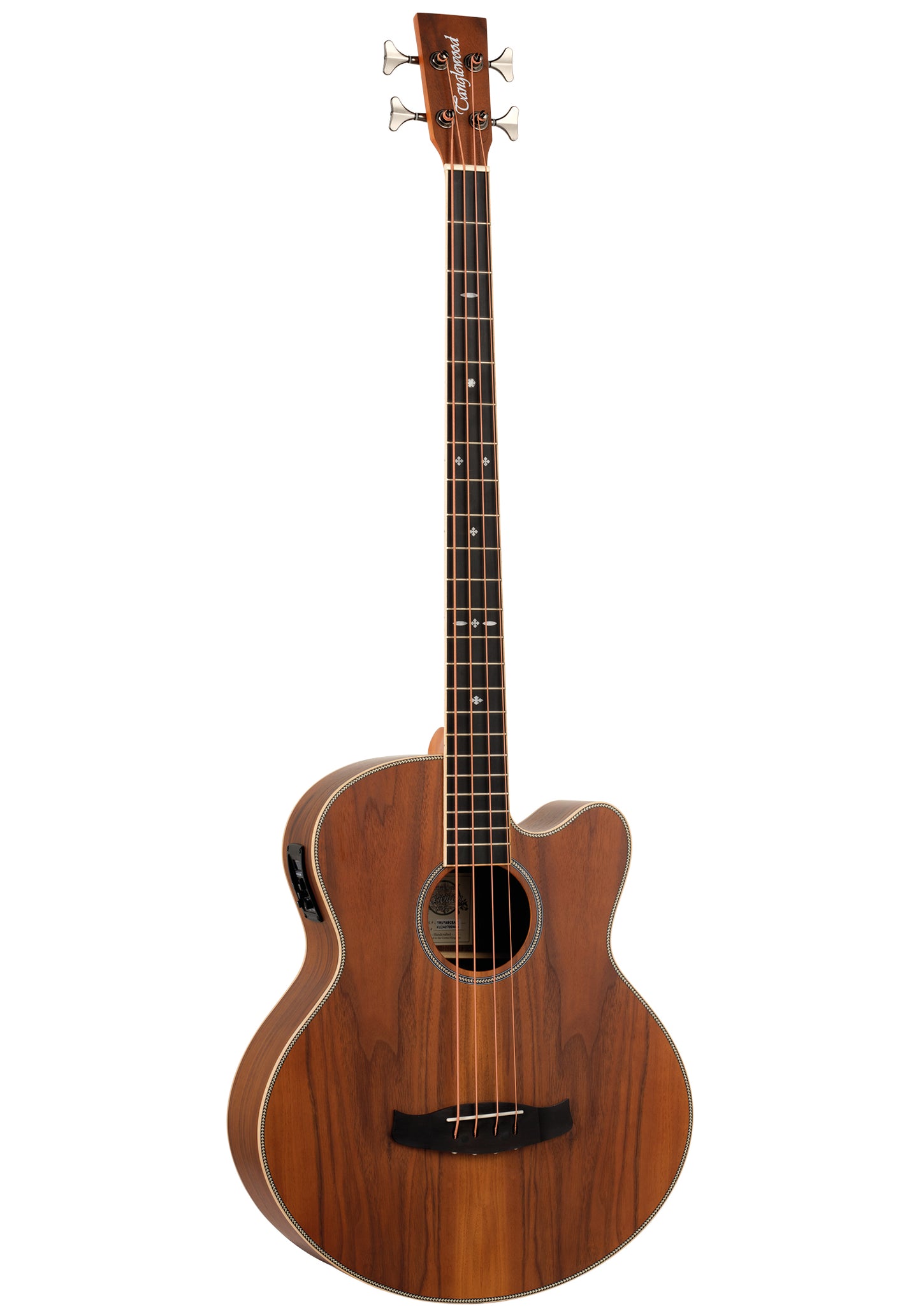 Tanglewood TRU7ABCEAW Super Jumbo Akustisk basguitar Cutaway med Tanglewood Premium Plus EQ System, All Figured Black Walnut, Solid Top