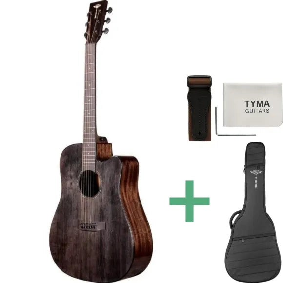Tyma D-3CE RS Western Guitar inkl. taske & rem (vælg farve)