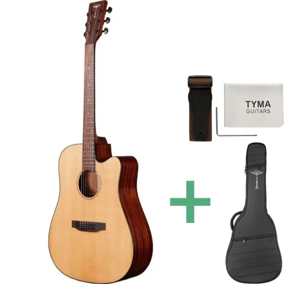 Tyma D-3CE RS Western Guitar inkl. taske & rem (vælg farve)