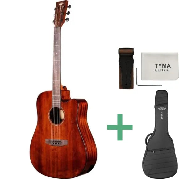 Tyma D-3CE RS Western Guitar inkl. taske & rem (vælg farve)