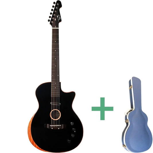 Tyma TE-1 BK hybrid electric guitar, incl. hard case