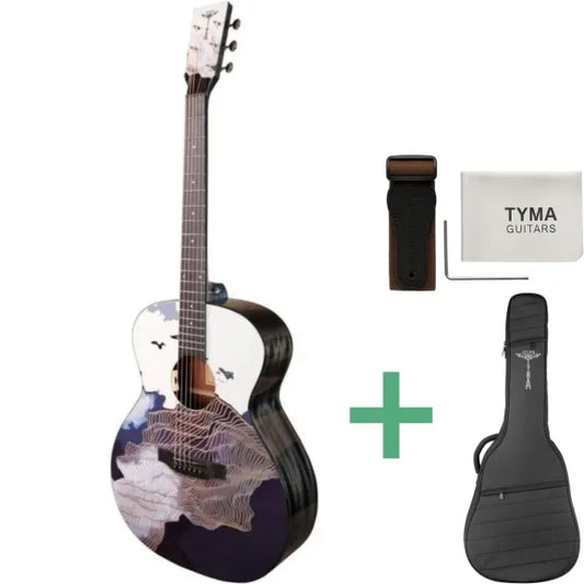 Tyma V-3E Ukiyoe western guitar including heavy duty carrying case and strap